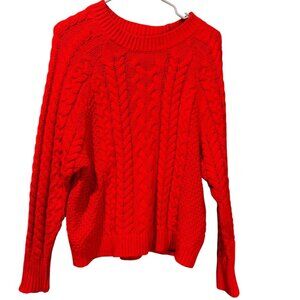 Aerie Red Cable Knit Crew Neck Sweater Size Small